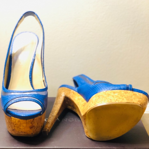 Enzo Angiolini | Peep Toe Blue Slingback Heels - Picture 5 of 14